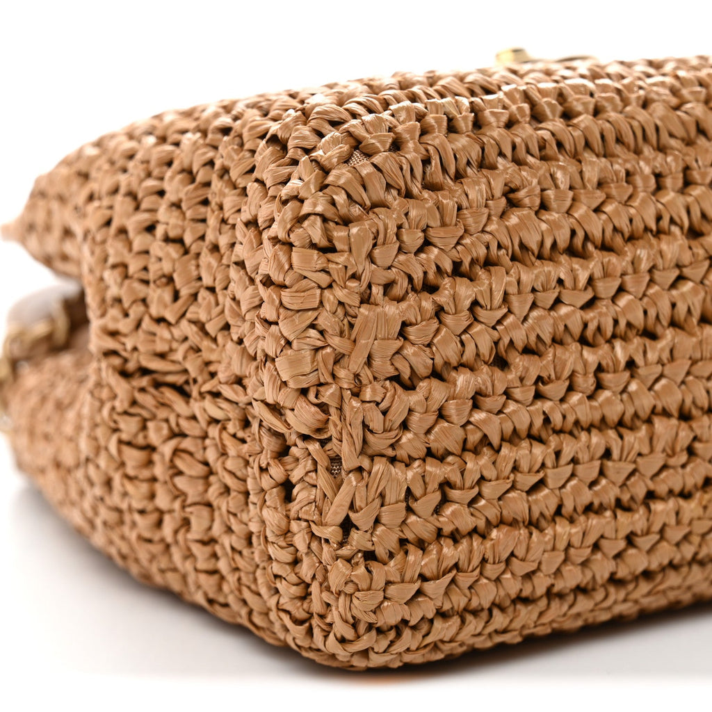 Braided Raffia Nano Kelly Flap Bag Dark Beige