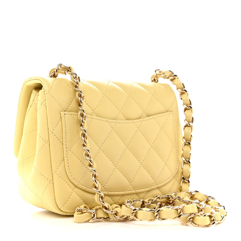 Lambskin Quilted Mini Square Flap Light Yellow