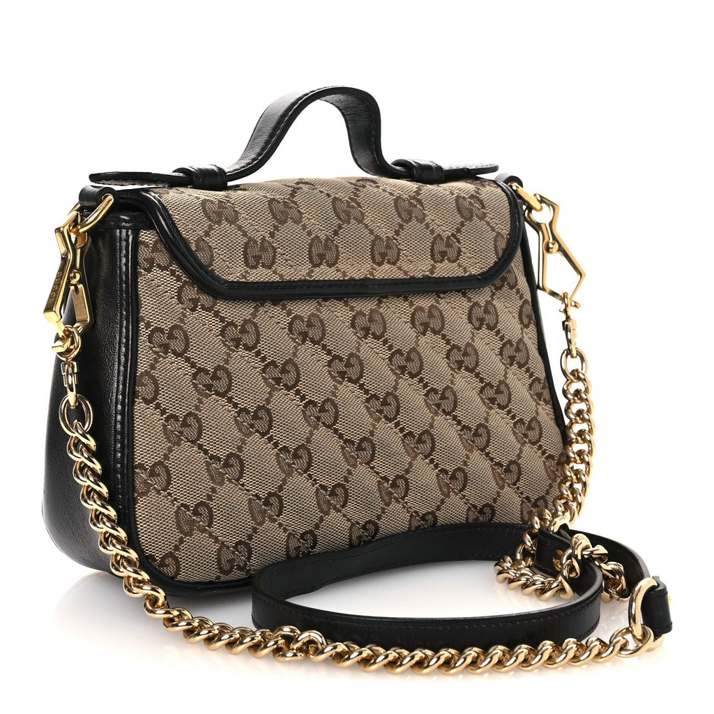 Monogram Azalea Calfskin Matelasse Diagonal Mini GG Marmont Top Handle Shoulder Bag Beige Ebony Black