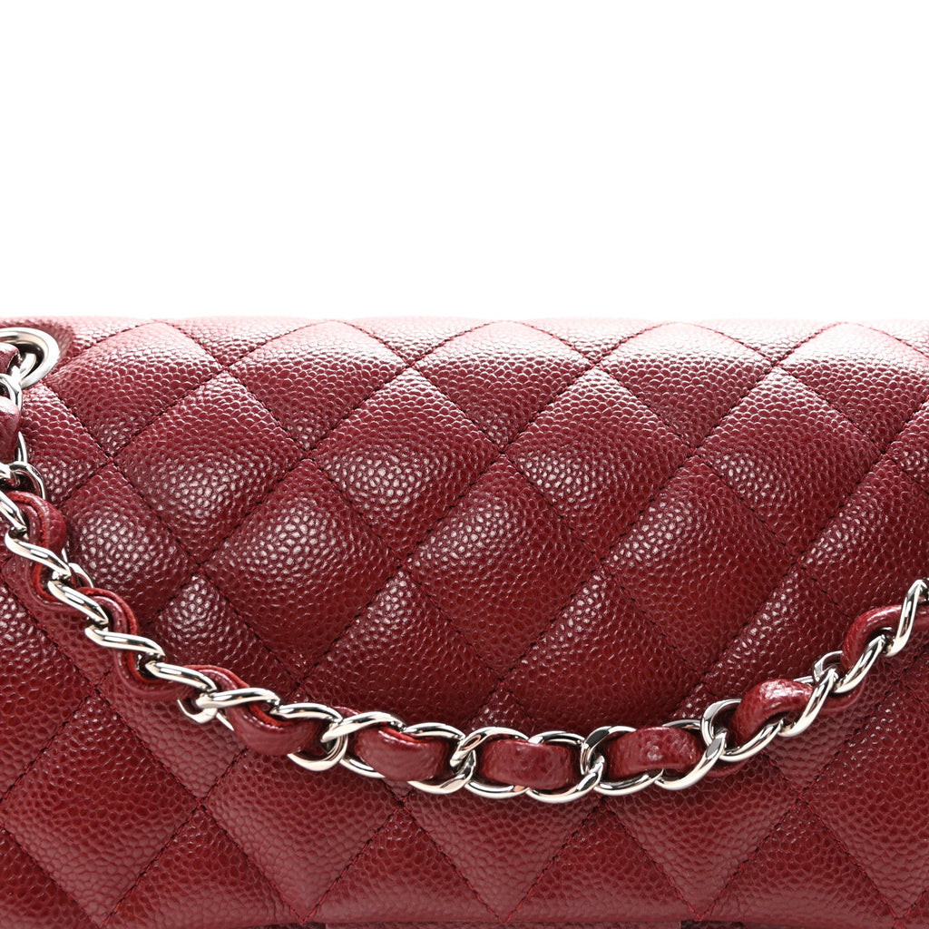 Caviar Quilted Medium Double Flap Burgundy